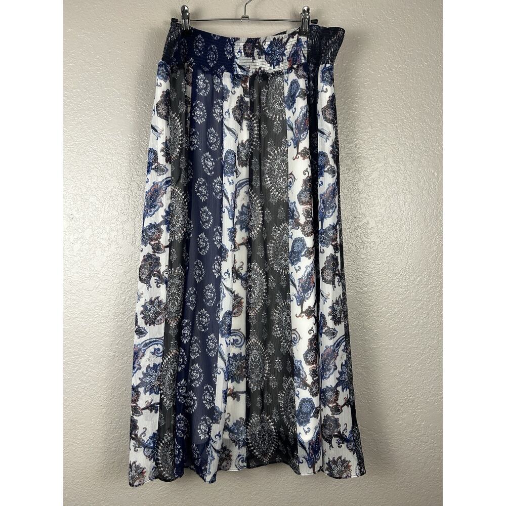 Chico’s Elastic Waist Blue Paisley Chiffon Flowy Maxi Skirt Size 2 US 12